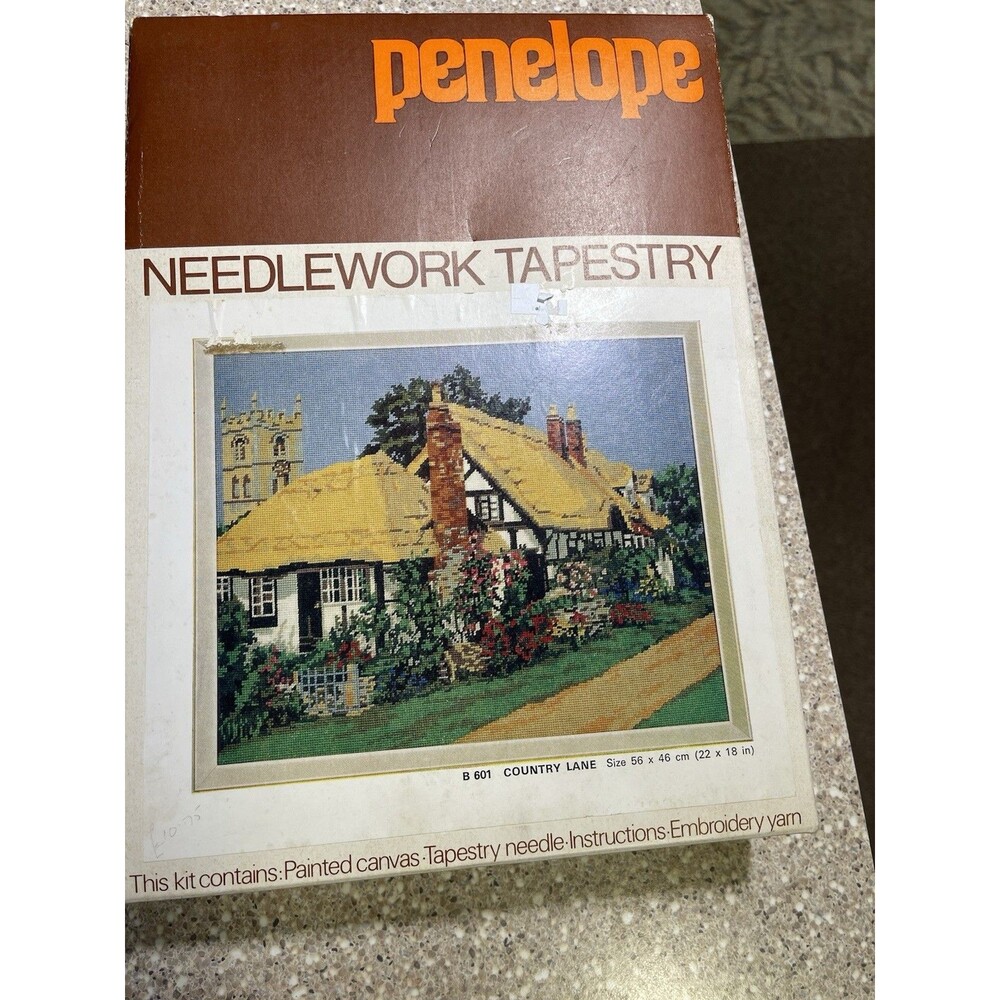 Vtg. Needlepoint Canvas PENELOPE NEEDLECRAFT "The Country Lane", Made in England